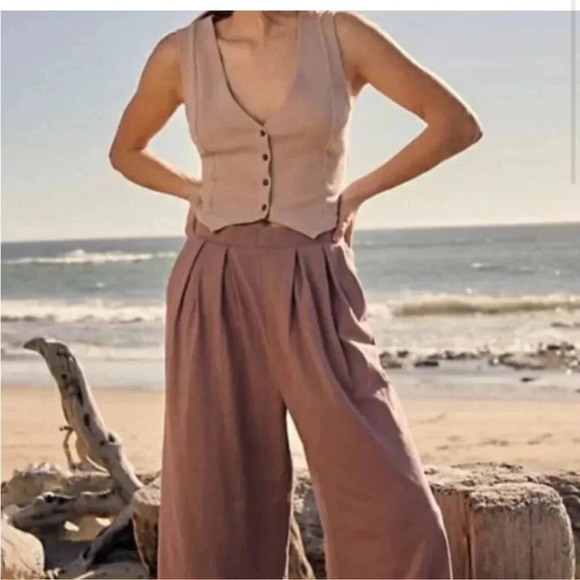 New Free People Roxanne Matching Wide Leg Pants Set Crop Top Vest Purple XS - Picture 1 of 12